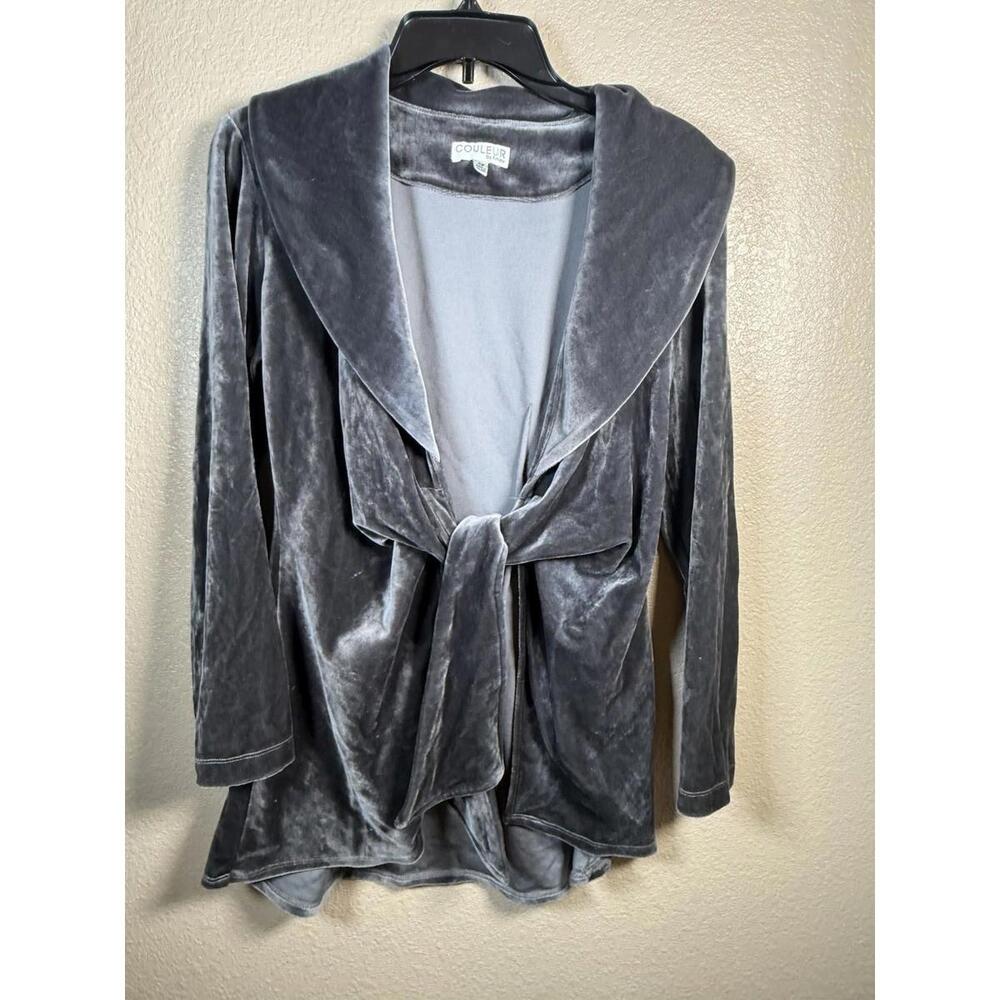 Couleur By Finley Womens Grey Sz XS Tie Front Jacket Velvet